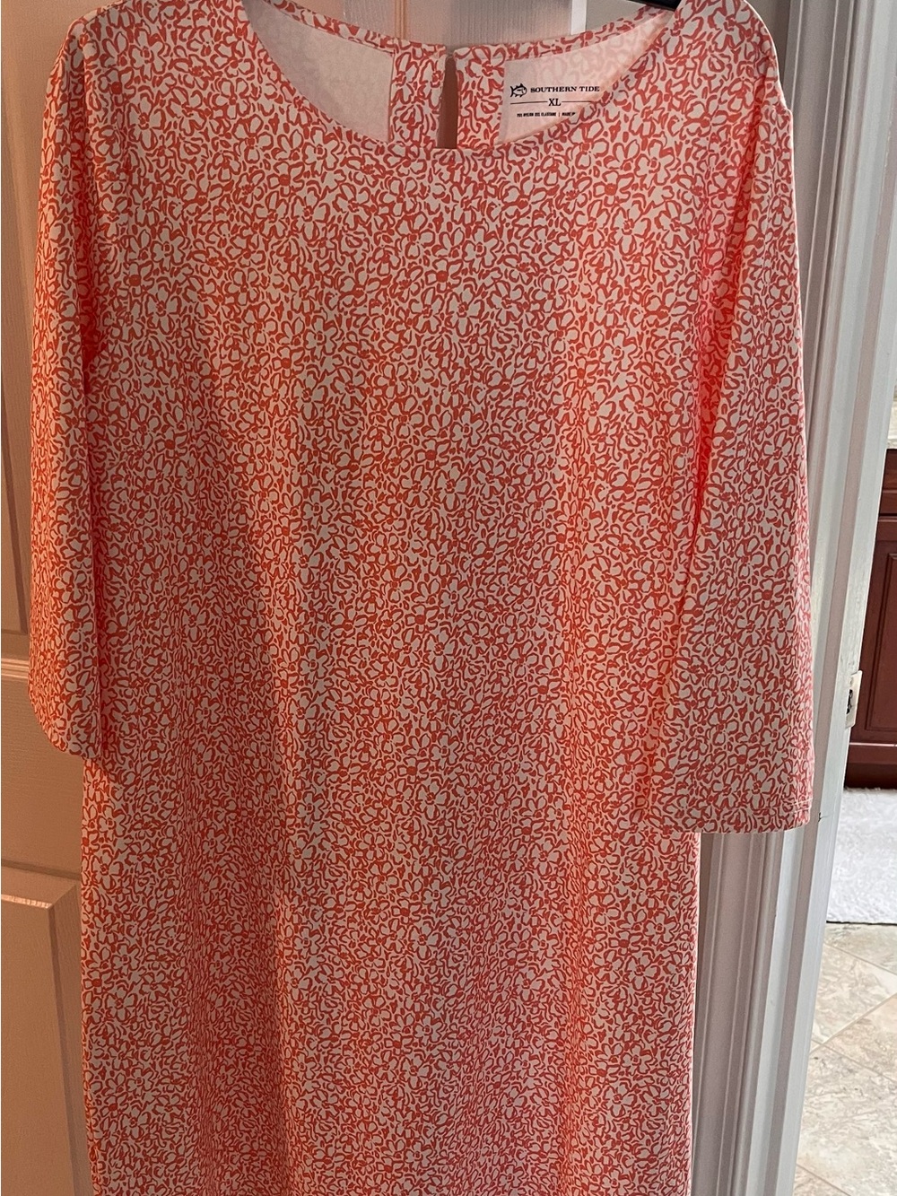 Southern Tide Coral and White Printed Midi Dress